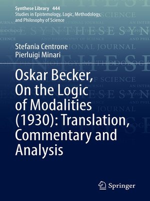 cover image of Oskar Becker, On the Logic of Modalities (1930)